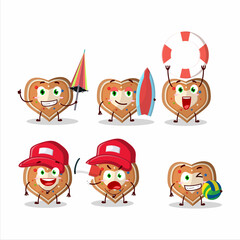 Happy Face gingerbread heart cartoon character playing on a beach
