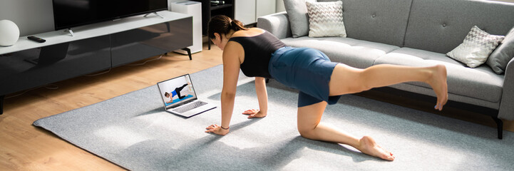 Online Yoga Workout In Living Room. Women Classes