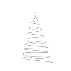 Christmas tree silhouette line drawing vector illustration