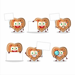 Gingerbread heart cartoon character bring information board