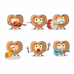 Cartoon character of gingerbread heart playing some musical instruments