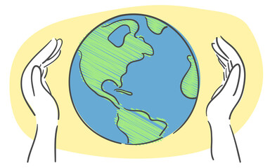 지구 양 옆으로 감싸고 있는 손
