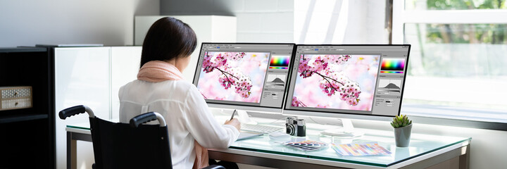 Designer Editing Photo. Woman Working