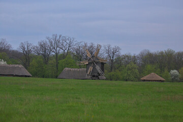 Kyiv. Pirogovo. Ukraine - Traditional Ukrainian windmill located in the Museum of Folk Architecture...