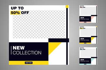 New set of editable minimal banner templates. Suitable for social media posts and web or internet ads. Vector illustration with photo college.