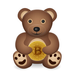 Teddy bear with bitcoin coin