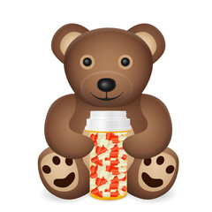Teddy bear with bottle pills