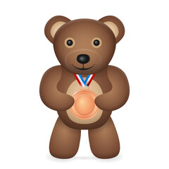 Teddy bear with bronze medal