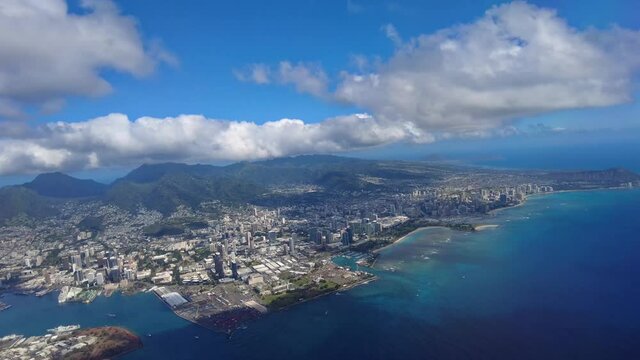 Aerial view from an airplane on the verge of landing on Maui, Hawaii