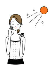 紫外線対策・日焼け対策をする女性のイラスト