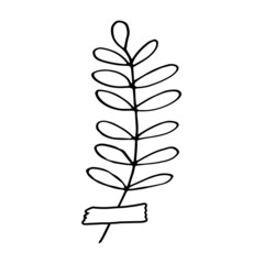 abstract leaves glued with tape icon. hand drawn doodle. vector, scandinavian, nordic, minimalism, monochrome. plant, herbarium, scrapbooking.