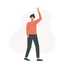 Cartoon illustration of a man waving hand