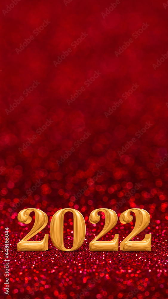 Aufkleber happy new year 2022 year number ( 3d rendering ) at sparkling gold and red glitter studio background ,Holiday Greeting card.copy space for add content.