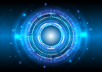 Futuristic Sci-Fi glowing HUD user. Digital infographic frame. Abstract hologram hi-tech background. Virtual reality technology electric innovation. Network of data science