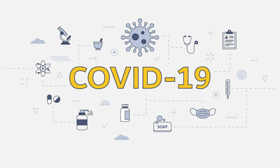 Fototapeta na wymiar covid-19 coronavirus concept with icon set with big word or text on center