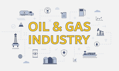 oil and gas industry concept with icon set with big word or text on center