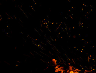 flame fire with sparks on black background