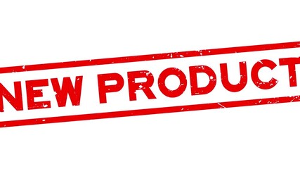 Grunge red new product word square rubber seal stamp zoon out from white background