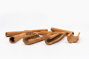 Cinnamon sticks and white background