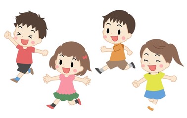笑顔で走る子供たち　手書き風　主線なし