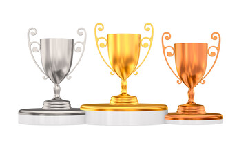 trophy cups on white background. Isolated 3d illustration