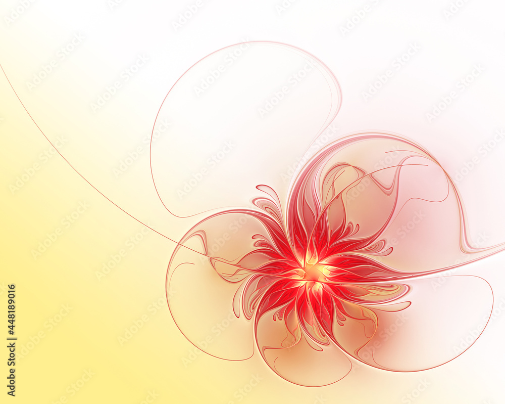 Wall mural fractal beautiful golden-red flower on gradient background