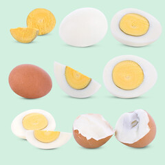 boil egg isolated on green  background