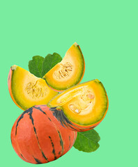 pumpkin isolated on green background
