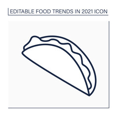 Quesabirria line icon. Mexican tacos with beef. Traditional snack. Beef filling. Food trends concept. Isolated vector illustration. Editable stroke