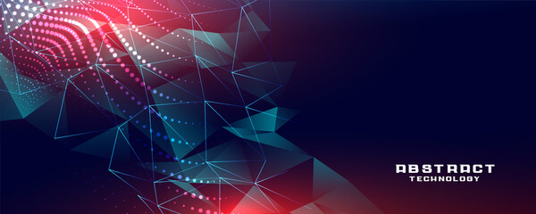technology banner with low poly shapes and particles