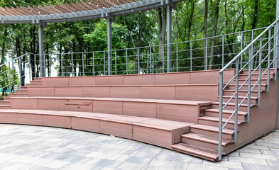 Seats and steps on the podium.