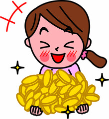 副業で金貨ざくざく抱えてほくほく顔の女性