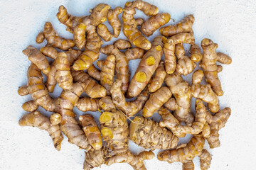 Close up of fresh turmeric (curcuma longa) roots