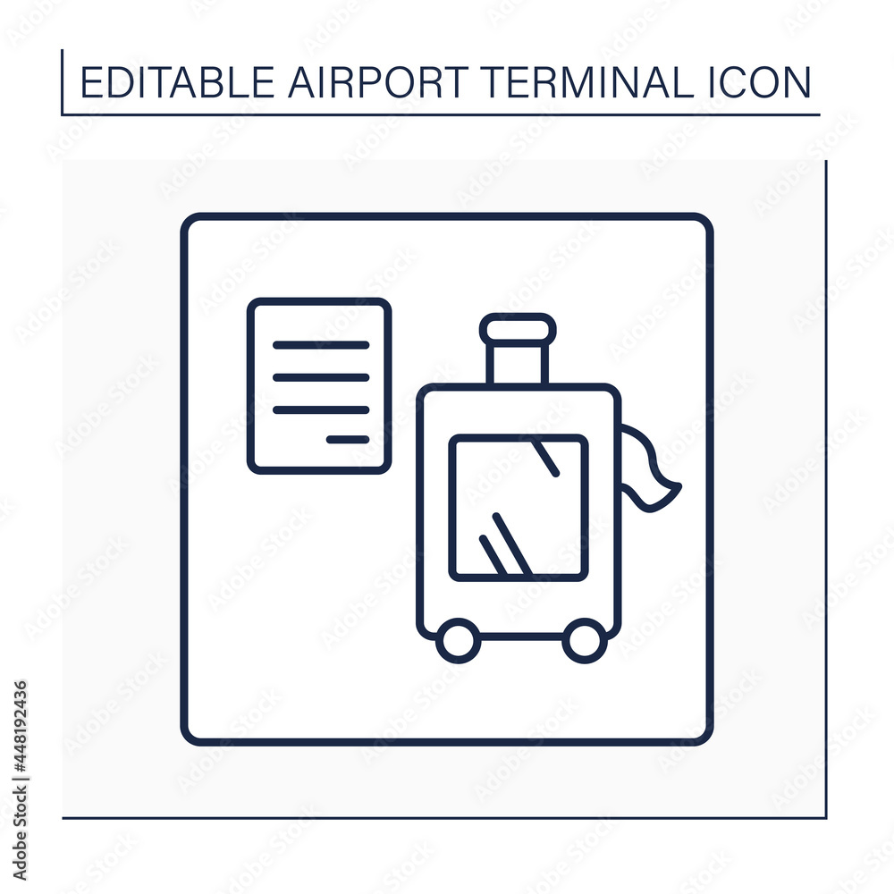 Poster baggage claim line icon. reclaim area. pointer. passengers claim checked-in baggage after disembarki