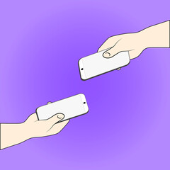 Flat vector hands with phones. Hands holding phones with empty screens, Vector