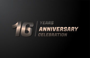 16 years gold anniversary celebration logotype, anniversary banner vector, isolated on black background