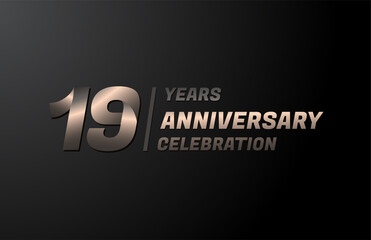 19 years gold anniversary celebration logotype, anniversary banner vector, isolated on black background