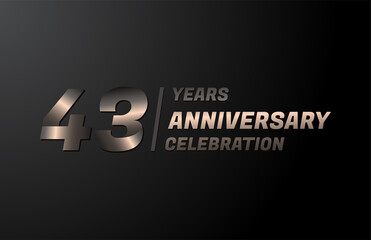 43 years gold anniversary celebration logotype, anniversary banner vector, isolated on black background