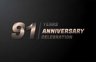 91 years gold anniversary celebration logotype, anniversary banner vector, isolated on black background