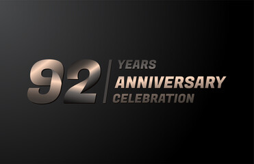 92 years gold anniversary celebration logotype, anniversary banner vector, isolated on black background