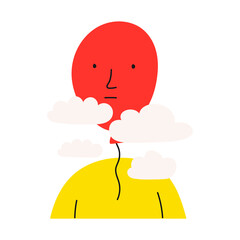 Person with balloon instead his head. Hand drawn illustration on white background.