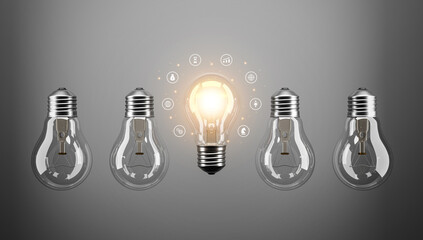 3d Render,Light bulb with growth business icon,Idea concept.