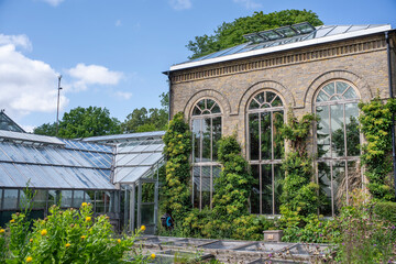 Botanical garden with beautiful Greenhouse or Glasshouse in central city of Lund, Skane Sweden.
