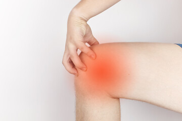 The man has severe knee pain. Ruptured knee tendons, muscles, meniscus injury, fracture or fracture...