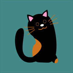 Vector illustration of a cute cat. Cartoon cat hand drawing