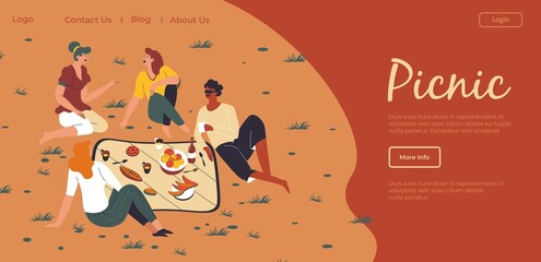 Friends gathered on picnic outdoors website page