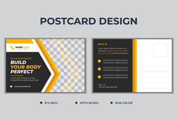 bodybuilding  Postcard Template Design,  Simple and  Modern  Postcard Template for gym center