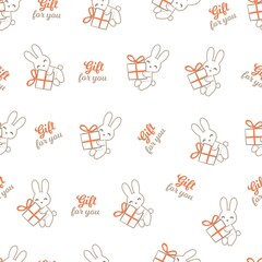 Fototapeta na wymiar Gift for You From Bunnies Vector Graphic Seamless Pattern