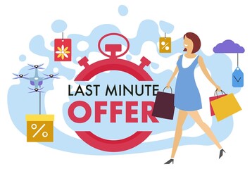 Last minute offer, woman shopping and buying stuff