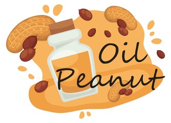 Peanut oil, bottle with oily liquid for cooking